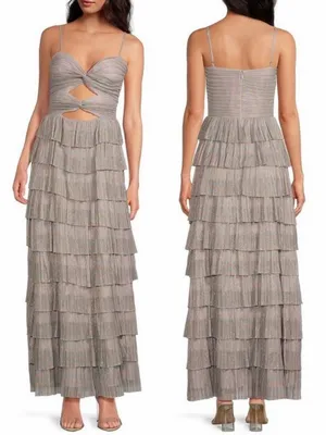 NWT Gianni Bini Grace Plisse Rainbow Metallic Sweetheart Cut Out Tiered‎ Dress thumbnail 2