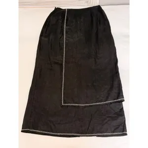 J. Jill Black 100% Linen Faux Wrap Maxi Skirt White Contrast Stitching Size 4 thumbnail 3