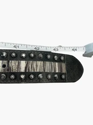 Black Leather Belt with Silver and Bronze Embellishment - No Buckle thumbnail 4