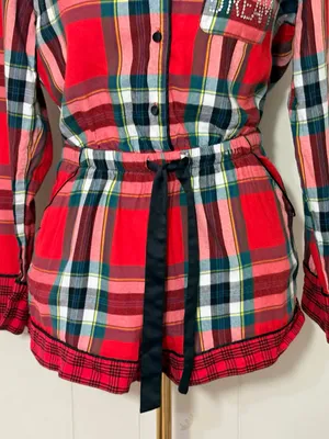 Victoria’s Secret Elsa Plaid Flannel Sleep Romper Red Tartan XS thumbnail 4