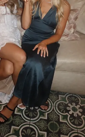 Zara Wrinkled Satin Effect Midi Dress Teal thumbnail 3