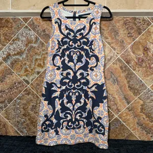 Anthropologie Vanessa Virginia Navy Geometric Linen Sleeveless Shift Dress 4 thumbnail 3