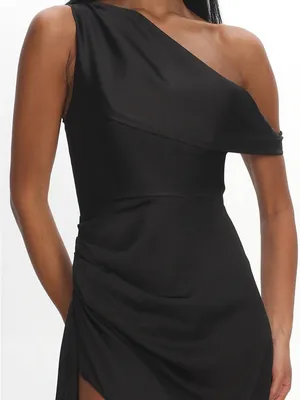 NWT Selfie Leslie Sensations‎ Off Shoulder Satin Maxi Dress Black Womens Size M thumbnail 3