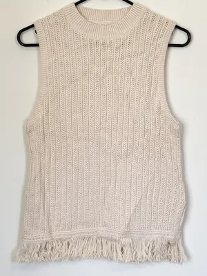 NWT J. Crew Tan Cream Fringe Sleeveless Sweater - Size: Small thumbnail 2