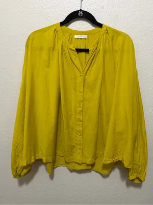 DÔEN Jane Top Yellow Green Organic Cotton Viscose Blouse Size Medium thumbnail 1