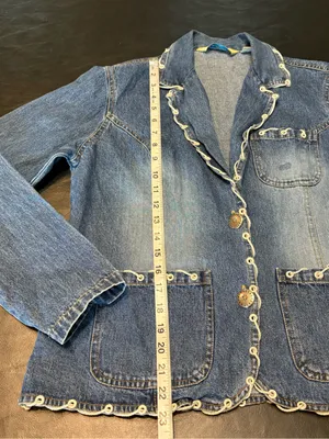 New Identity Vintage 100% cotton Blue Denim Jacket with Eyelet Trim size Large thumbnail 9
