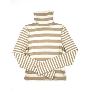 Madewell Striped‎ Turtleneck Top Tan Cream Ribbed Long Sleeve Meduim Casual EUC thumbnail 2