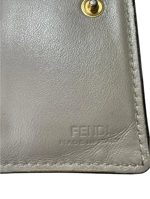 Fendi Gray Leather Card Holder Wallet with Gold Logo thumbnail 4