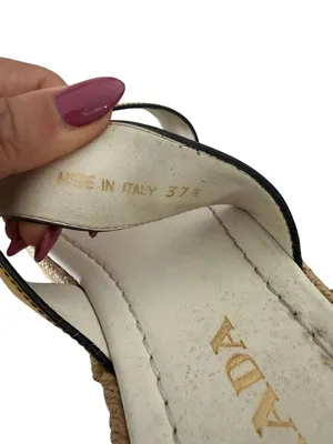 PRADA Zig Zag Beige Yellow Leather Platform Espadrilles Sandals Size 37.5 US 7.5 thumbnail 3