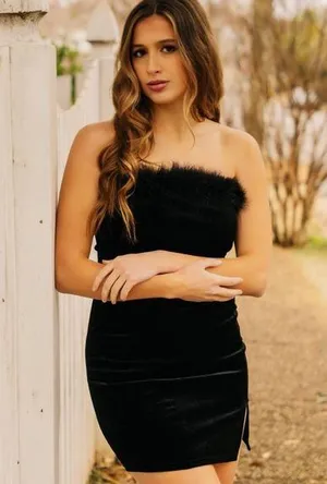 black dress with feather top thumbnail 1