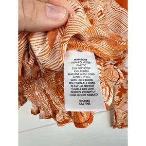 Open Edit Orange White Cowl Neck Long Sleeve Top XXS Smocked Back thumbnail 7