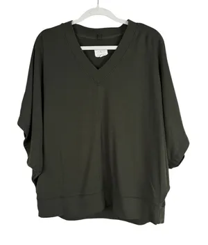 Lou & Grey Signature Soft Wetland Green V-Neck Poncho Sweater Knit Top Women's S thumbnail 1