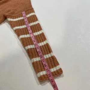 Easel Los Angeles Brown Knit Cardigan White Stripe Sleeves Open Front Size M thumbnail 10