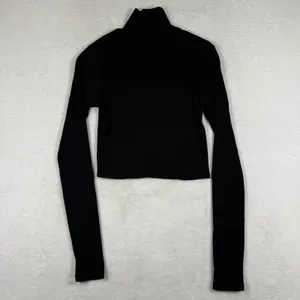 Reformation Black Ribbed Mock Neck Cropped Long Sleeve Top Small Made in USA thumbnail 7