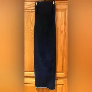 ZARA Dark Denim Strapless Raw Hem Back Slit Bodycon Tube Midi Dress‎ Size XS thumbnail 10