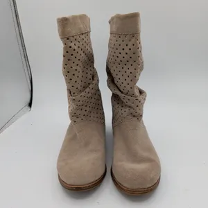 TOMS Serra Slouch Boots Women 8 Taupe Suede Perforated Mid-Calf 710515 Round Toe thumbnail 3
