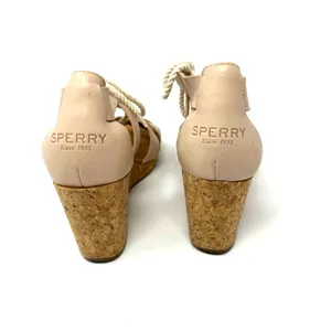 Sperry Size 8 Heels Beige Nude 3" Wedge Heel Sandals Ankle Tie Open‎ Toe Strappy thumbnail 4
