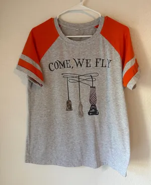 Women’s Grey & Orange Raglan Halloween Graphic Tee - "Come, We Fly" Size Ladge thumbnail 1