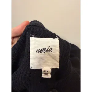 Aerie Black Waffle Knit 100% Cotton Slouchy Sweater 1/4 Button Size M thumbnail 3