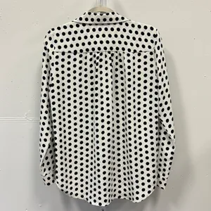 Ann Taylor Polka Dot Blouse Women's Small White Black Long Sleeve V-Neck Classic thumbnail 2