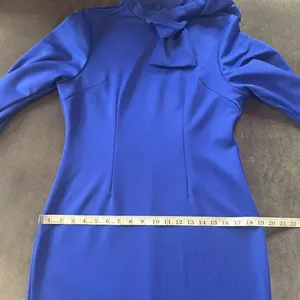 Women’s Blue Long Sleeve Midi Pencil Dress with Bow Detail Size M NEW thumbnail 9