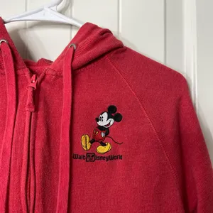 EUC Disney Parks‎ authentic women’s red Mickey Mouse patch full zip sweatshirt M thumbnail 2
