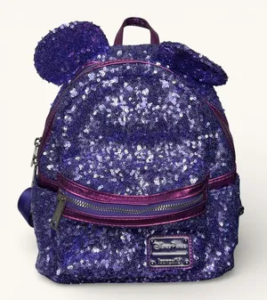 Disney Parks Loungefly‎ Purple Potion Minnie Ears Mini Backpack Sequin Metallic thumbnail 1