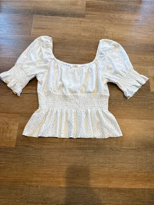 URBAN Romantics White Eyelet Smocked Peplum Blouse thumbnail 4