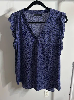 Apt. 9 Purple and Black Dalmatian Print Ruffle Sleeve Blouse thumbnail 1