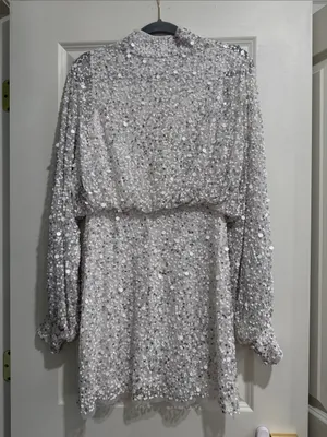 Nasty Gal Silver Sequin Long Sleeve Mini Dress thumbnail 2