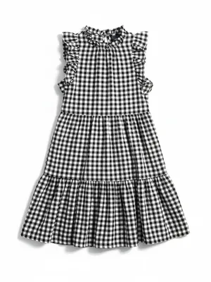 Maeve Lida Ruffled Mini Dress Women XS Black White Gingham Tiered Skirt thumbnail 3