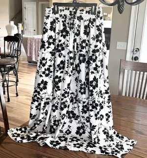 Maxi Skirt Cream Black Floral High Waist Flowy thumbnail 5