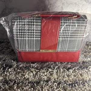 Red Plaid Crossbody Handbag with Adjustable Strap thumbnail 5