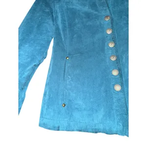 AMI Leather Jacket Women's Medium Teal Country Western‎ Suede Quilted Equestrian thumbnail 4