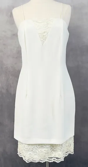 Feminine Lace Trim Slip Dress Size 5/6 Mini Sequin Bridal Romantic Cocktail‎ thumbnail 1