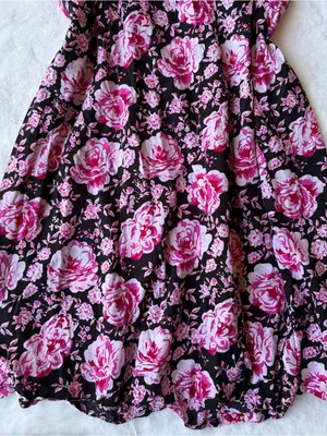 Y2K Cottagecore Floral Lace Trim Pink Rose Print Button Front Nightgown thumbnail 2
