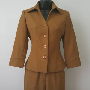 Bras Nasim Wool Office Siren Equestrian MobWife Blazer Pant Suit XS Brown thumbnail 2