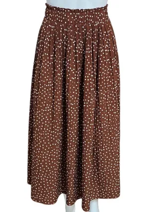 Exlura Brown Polka Dot Pleated Midi Skirt with Smocked Waist Size XL thumbnail 2