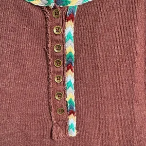 Free People Rainbow Thermal Wine Maroon Long Sleeve Boho Small thumbnail 5