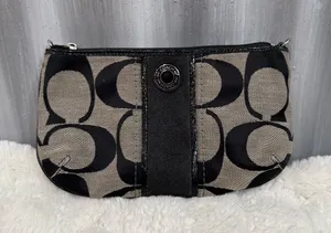Coach Signature Canvas Wallet in Black and Khaki thumbnail 1