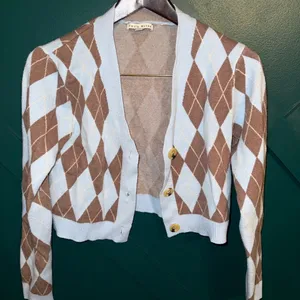Haute Monde Brown and Cream Argyle Cardigan thumbnail 1
