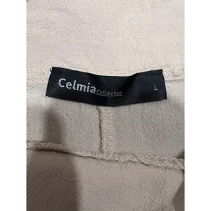 Celmia Wrap Front Wide Leg Pants Beige Breathable Cotton Large thumbnail 5