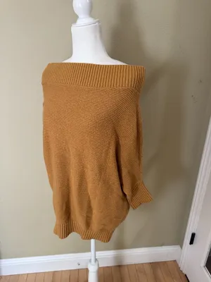 TCEC Ribbed Off Shoulder Soft Sweater 3/4 Length Sleeve Gold Size Medium thumbnail 4