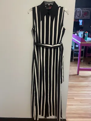 Killstar Black and White Vertical Stripe Maxi Dress thumbnail 4