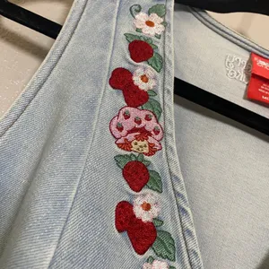 Strawberry Shortcake Denim Vest Medium Cottagecore Embroidered Feminine Retro thumbnail 5