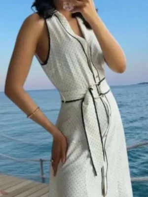 ZARA Cream Maxi Shirt Dress with Black Contrast Trim thumbnail 10