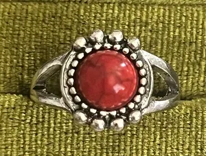 Boho/Design Red Turquoise Stainless Steel Silver Detailing Ring Size 7 thumbnail 1