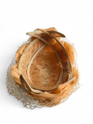 Vintage Peach Floral Veiled Half Hat Fascinator NWOT thumbnail 7
