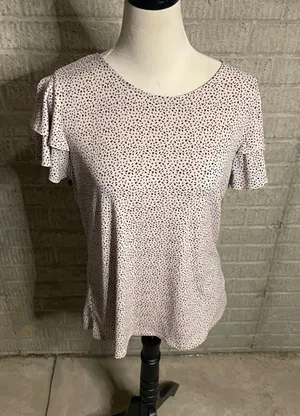 Adrianna‎ Papell Polka Dot Ruffled Sleeve Crew Neck Short Sleeve Blouse Large thumbnail 1