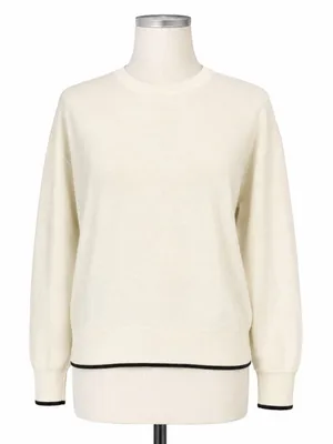 Madewell Merino Wool Pullover Sweater crew neck ivory dark brown trim Sz S NWOT thumbnail 1